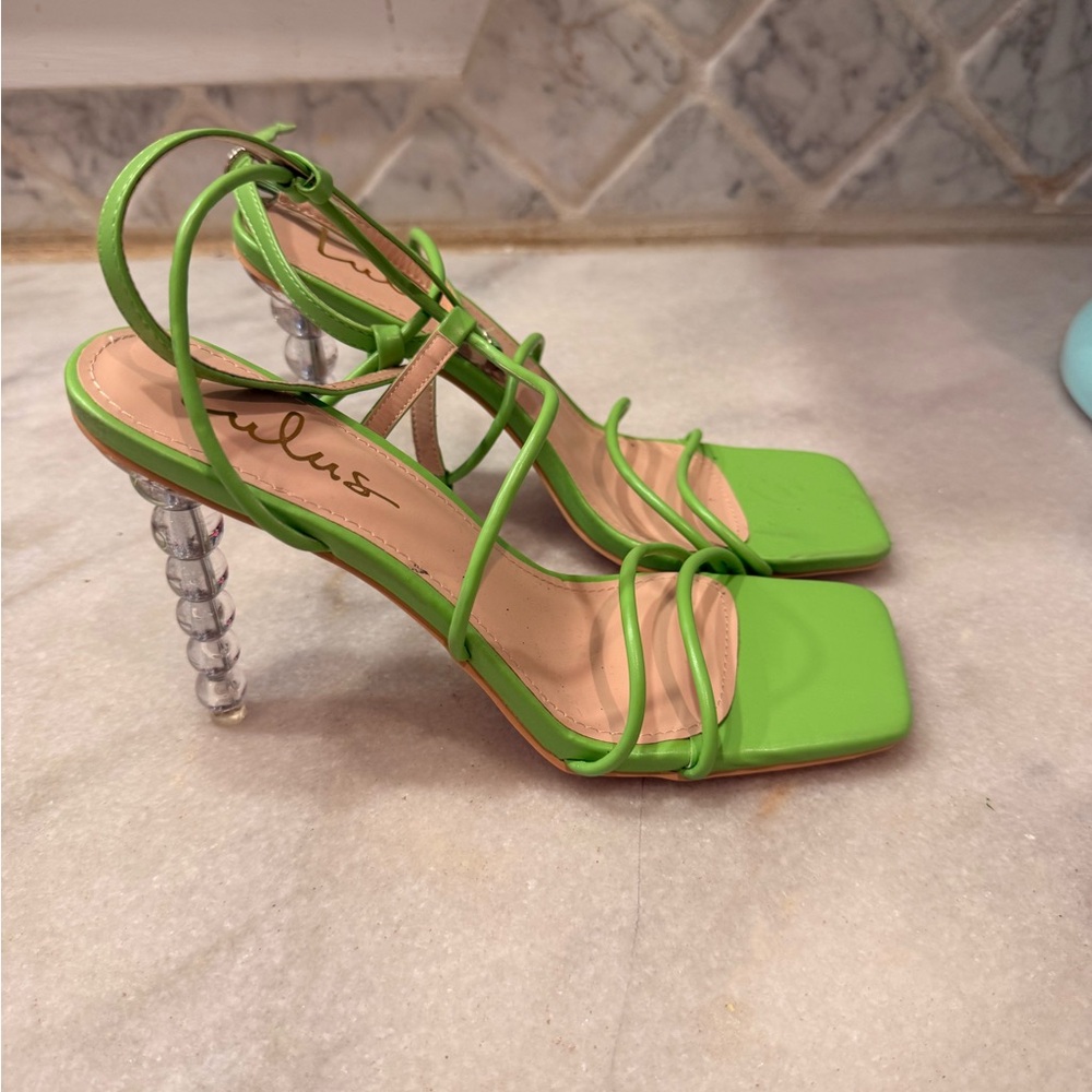 Green sexy stray, glass bubble heel with square toe new - Picture 2 of 3